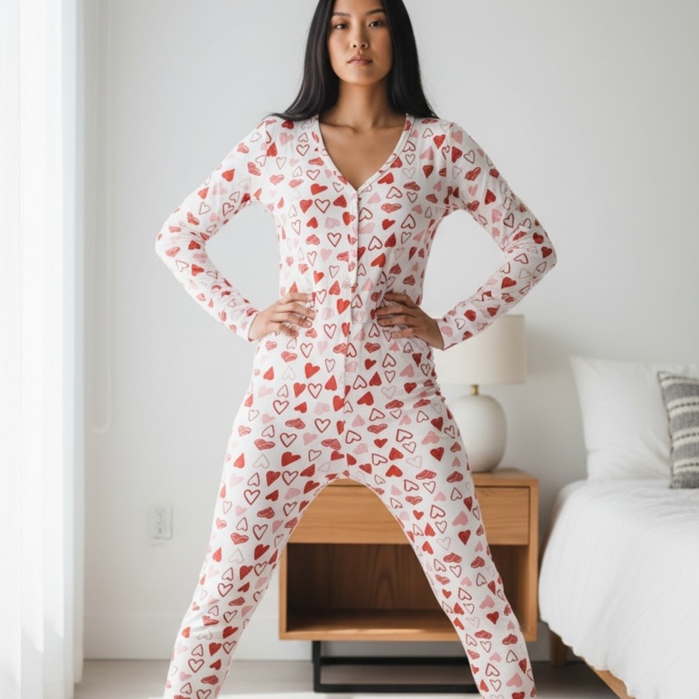 Fashion Nova Heart Print Button Front Sleepwear Jumpsuit – XS